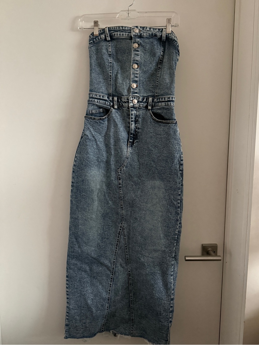 Princess Polly Strapless High-Waist Blue Denim Maxi dress size 2 - Picture 3 of 14